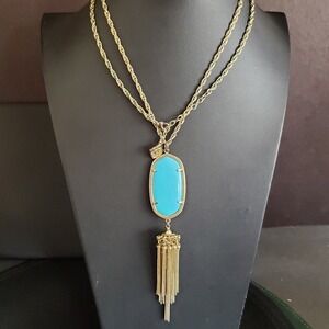 KENDRA SCOTT Rayne Necklace Turquoise Colored Stone‎ with Gold Tassel Signed